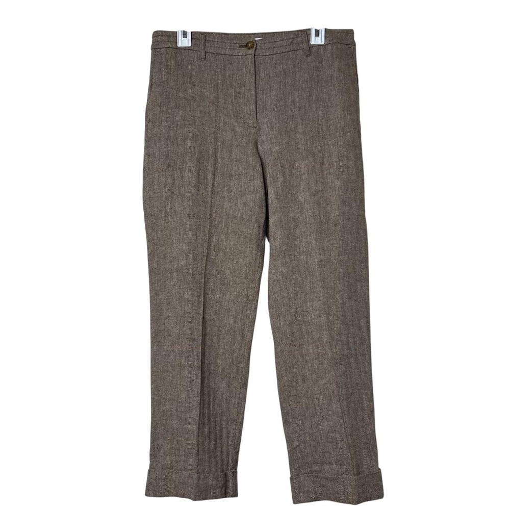 J. Jill Linen & Cotton Herringbone Pants Trousers In Coffee - Picture 4 of 10